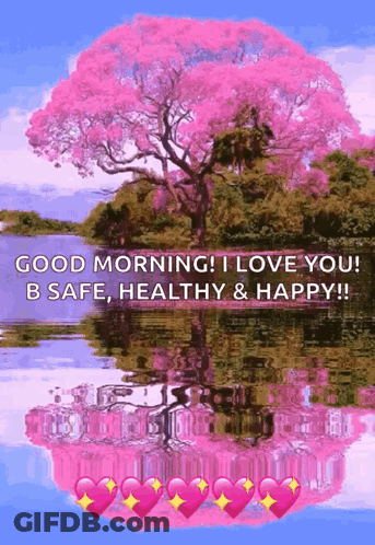 Pink Tree Greeting Card Good Morning I Love You GIF
