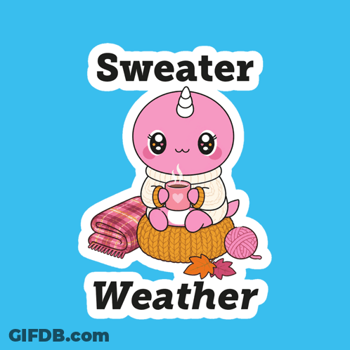 Pink Unicorn Sitting On Yarn Holding Coffee GIF