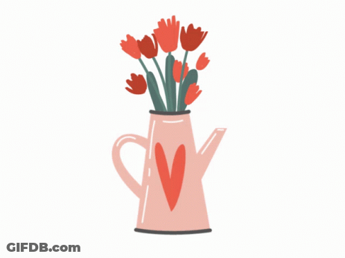 Pink Vase With Flowers And Heart Handle GIF