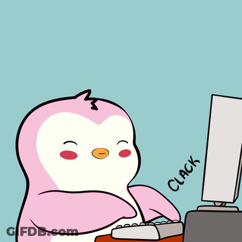 Pink White Penguin Typing Keyboard Click GIF