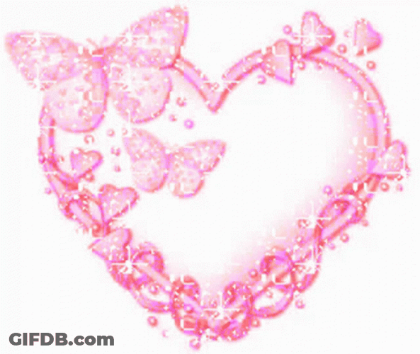 Pink Wildflower Heart Butterfly Glitter GIF
