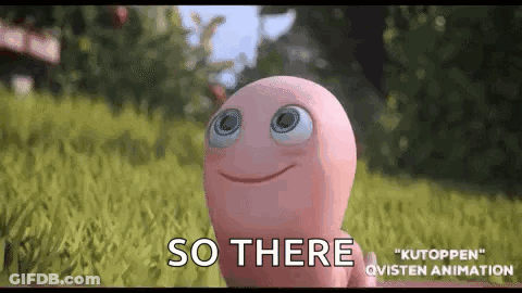Pink Worm With Big Eyes In Grass GIF