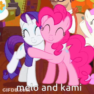 Pinkie Pie And Rarity Hugging With Melo And Kami GIF
