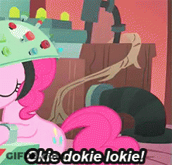 Pinkie Pie From My Little Pony Is Wearing A Helmet And Says Okie Dokie Lokie GIF