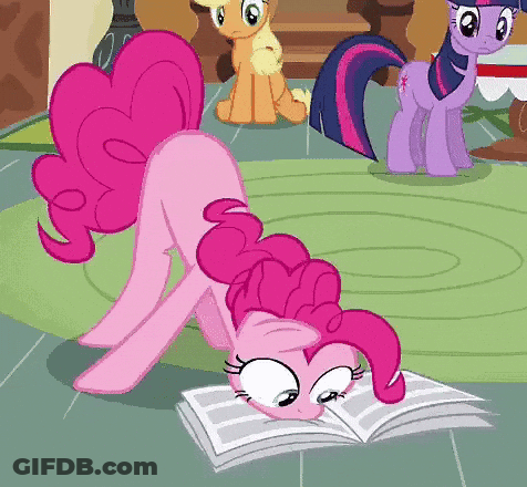 Pinkie Pie Is Reading A Book While Twilight Sparkle Is Standing Behind Her . GIF