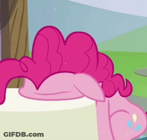 Pinkie Pie Laying On White Cake GIF