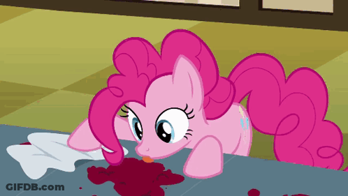 Pinkie Pie Lying On Bloodied Table GIF