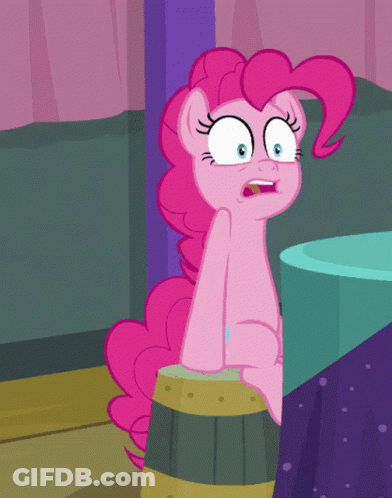 Pinkie Pie Sitting On Barrel With Angry Look GIF