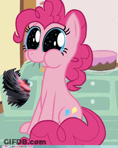 Pinkie Pie Sitting On Table With Cake GIF