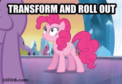 Pinkie Pie Standing Next To Purple Pony Saying Transform And Roll Out GIF