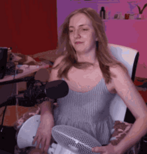 Pinklauri Fan Ventilating Herself Funny Hot Weather GIF