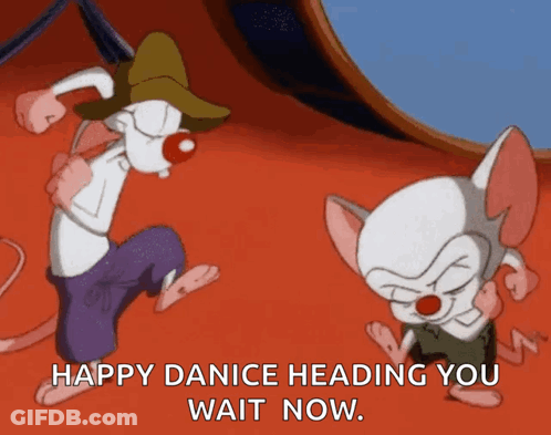 Pinky And The Brain Are Dancing In A Cartoon And The Caption Says Happy Danice Heading You Wait Now GIF