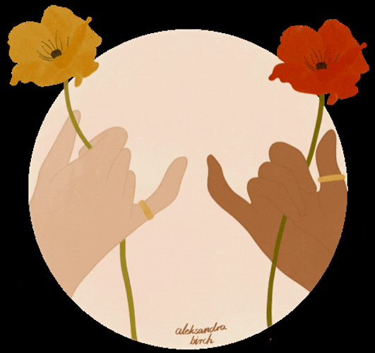 Pinky Promise While Holding Flowers GIF