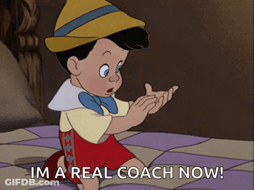 Pinocchio Kneeling Saying Im A Real Coach Now GIF