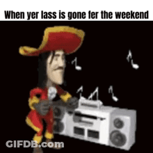 Pirate Cartoon Singing Into Boombox GIF