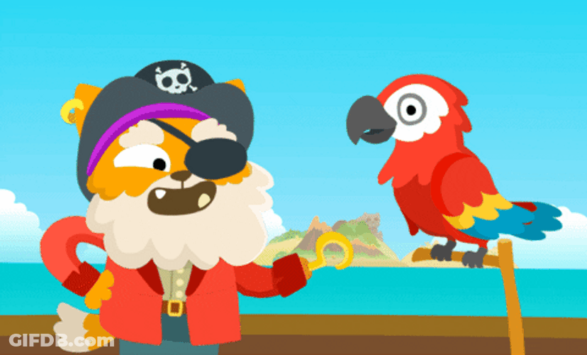 Pirate Cat Swaying Alongside Its Parrot GIF