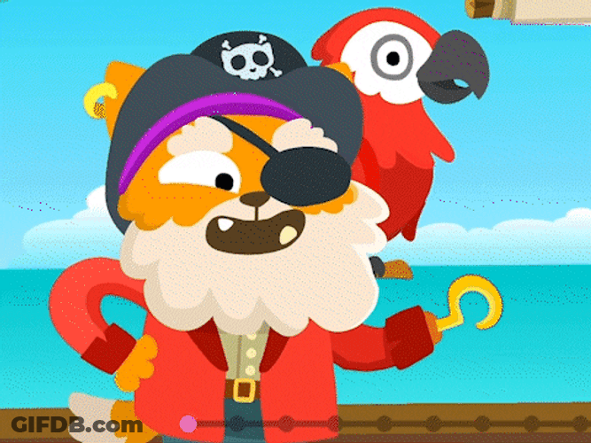 Pirate Cat With A Parrot On Its Shoulder GIF