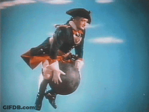 Pirate Flying Through Air With Bag GIF