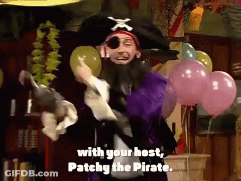 Pirate Holding Balloons Says With Your Host Patchy The Pirate GIF