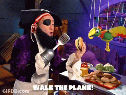 Pirate Holding Spatula Eating Sandwich Walk The Plank GIF