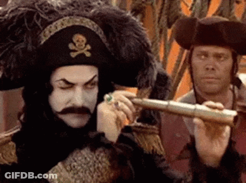 Pirate Looking Through Telescope While Man Looks On GIF