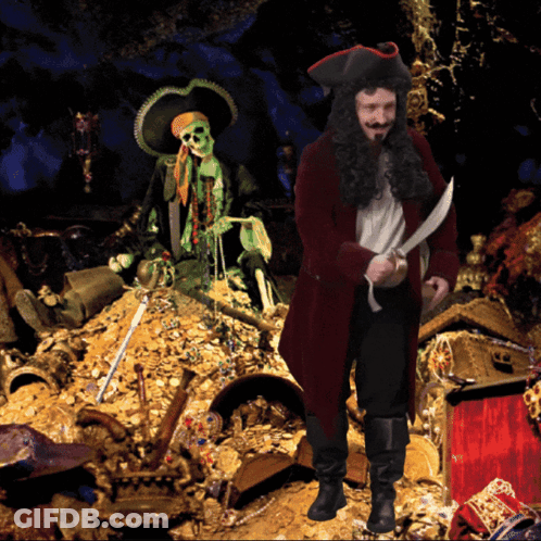 Pirate Man Standing In Front Of Gold GIF