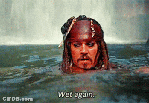 Pirate Man Swimming Saying Wet Again GIF