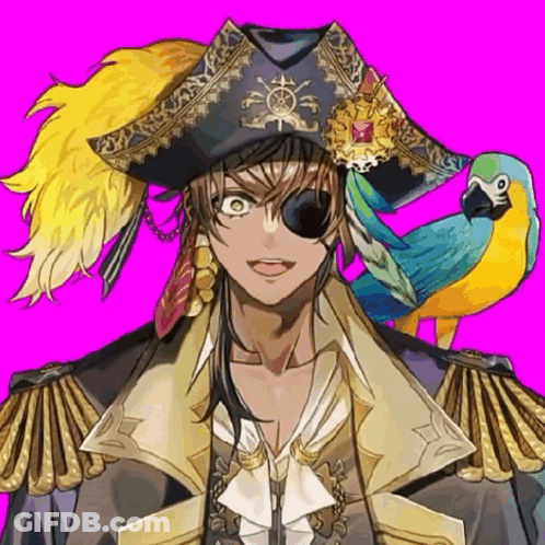 Pirate Man With Parrot On Shoulder GIF
