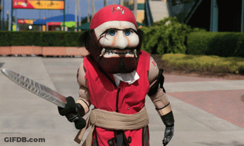 Pirate Mascot Holding Knife Red Vest GIF