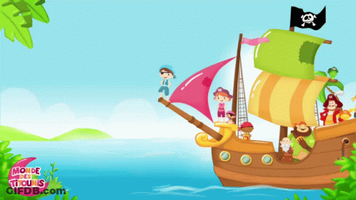 Pirate On Raft In Ocean With Lumibots GIF