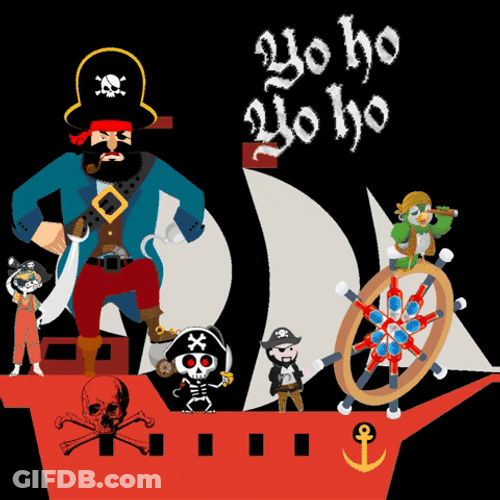 Pirate Parrot In Ship With Captain And Crewmates GIF