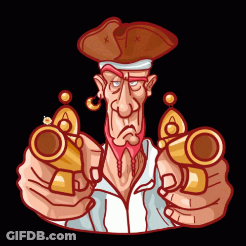Pirate Pointing Two Guns At Camera GIF