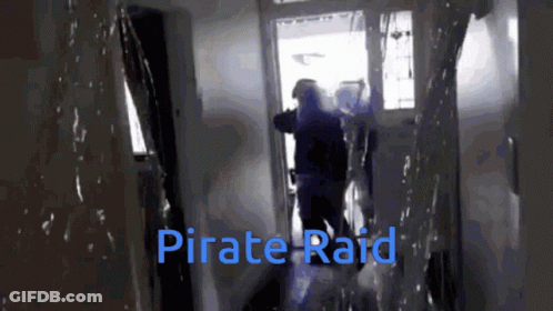 Pirate Raid In Blue Letters GIF