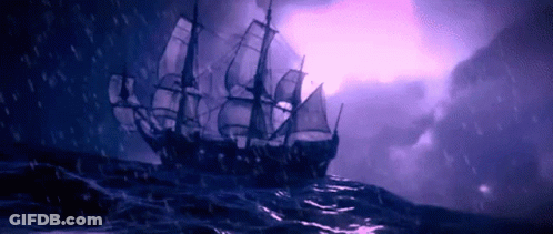 Pirate Ship In Stormy Ocean GIF