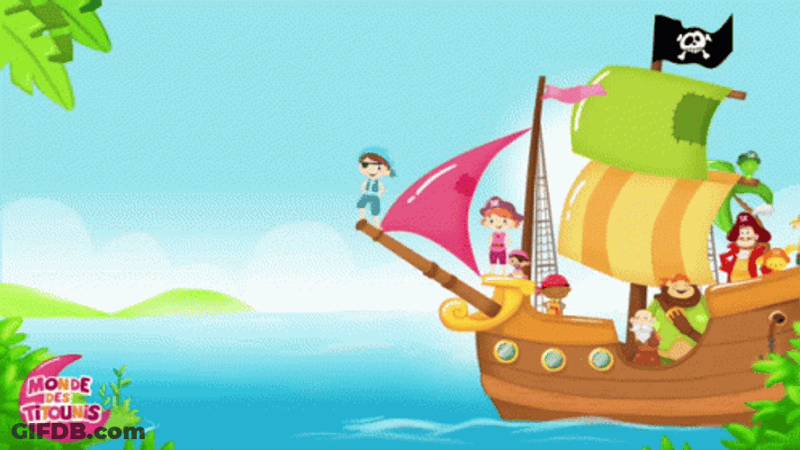 Pirate Ship Sailing In The Sea GIF