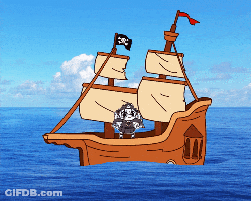 Pirate Ship With Skull And Crossbones Flag GIF