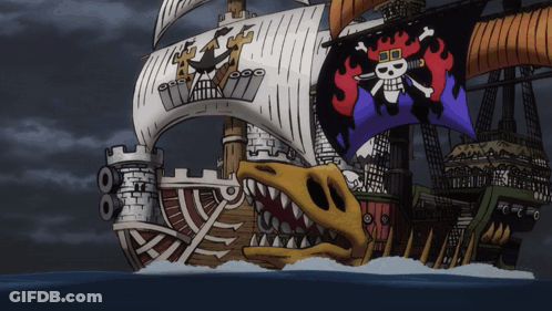 Pirate Ship With Skull And Crossbones On Sail GIF