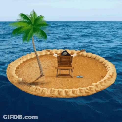 Pirate Sitting On Bench On Pie Island GIF