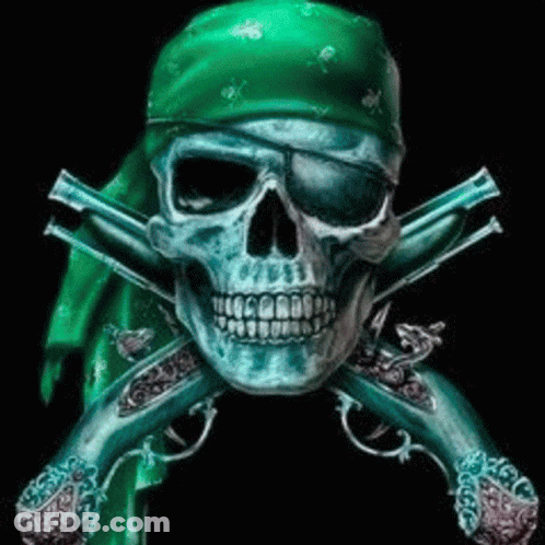 Pirate Skull With Green Bandana And Crossed Pistols GIF
