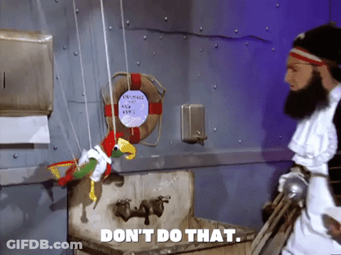 Pirate Speaking With Puppet Parrot GIF