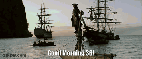 Pirate Standing On Boat Saying Good Morning 36 GIF