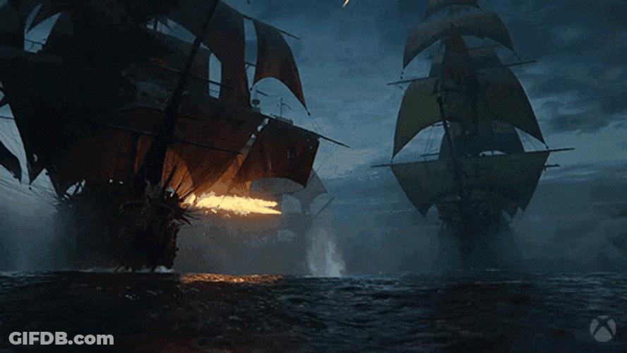 Pirates Sea Battle With Jolly Roger GIF