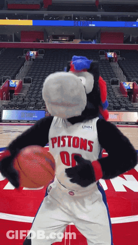 Pistons Mascot Holding Basketball GIF