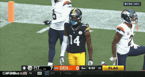 Pittsburgh Steelers Football Player # 14 Stands On The Field GIF