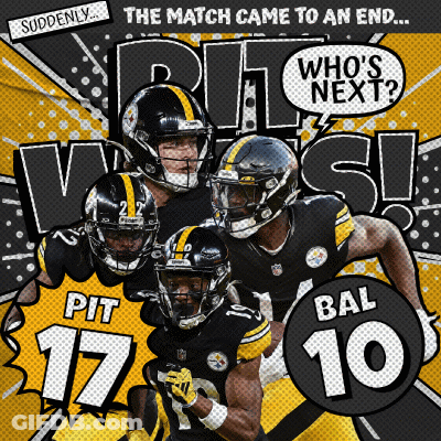 Pittsburgh Steelers Players Pit 17 Bal 10 And Bal 10 On A Poster GIF