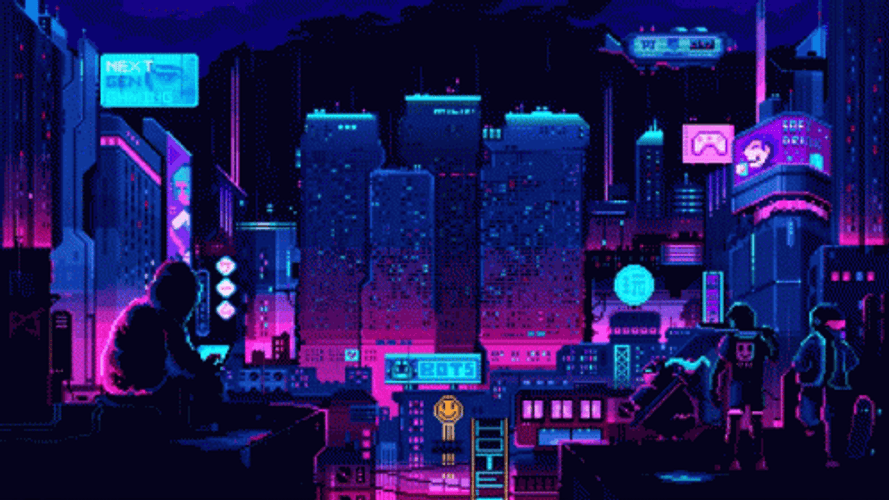 Pixel Art 8Bit City GIF