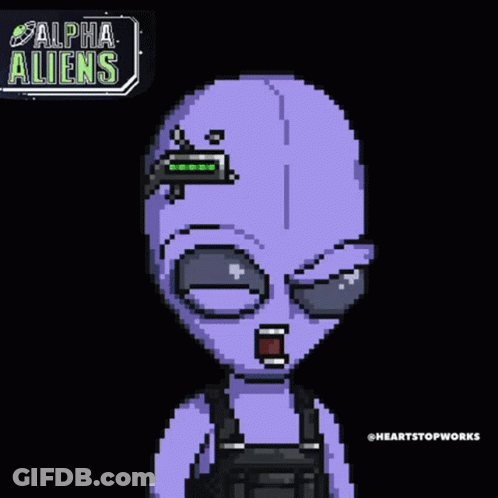 Pixel Art Alien Saying Alpha Aliens GIF