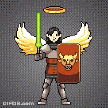 Pixel Art Angel Holding Sword And Shield GIF