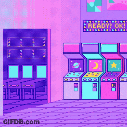 Pixel Art Arcade With Ready Ok Sign GIF