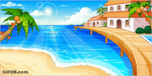 Pixel Art Beach With Palm Trees GIF